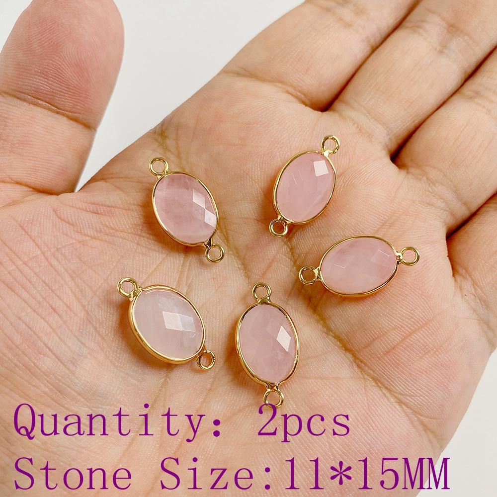 2pcs Natural Rose Pink Crystal Quartz Stone Pendant Conector Charm For Handmade Women Necklace Bracelet Earring Jewelry Making