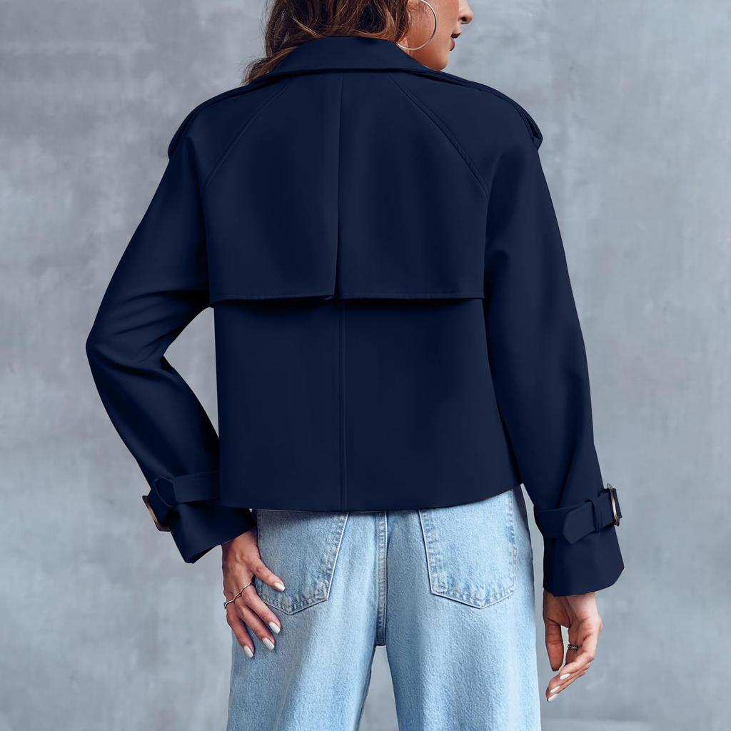 Dámská módní ležérní kapsičková krátká dvouřadá větrovka