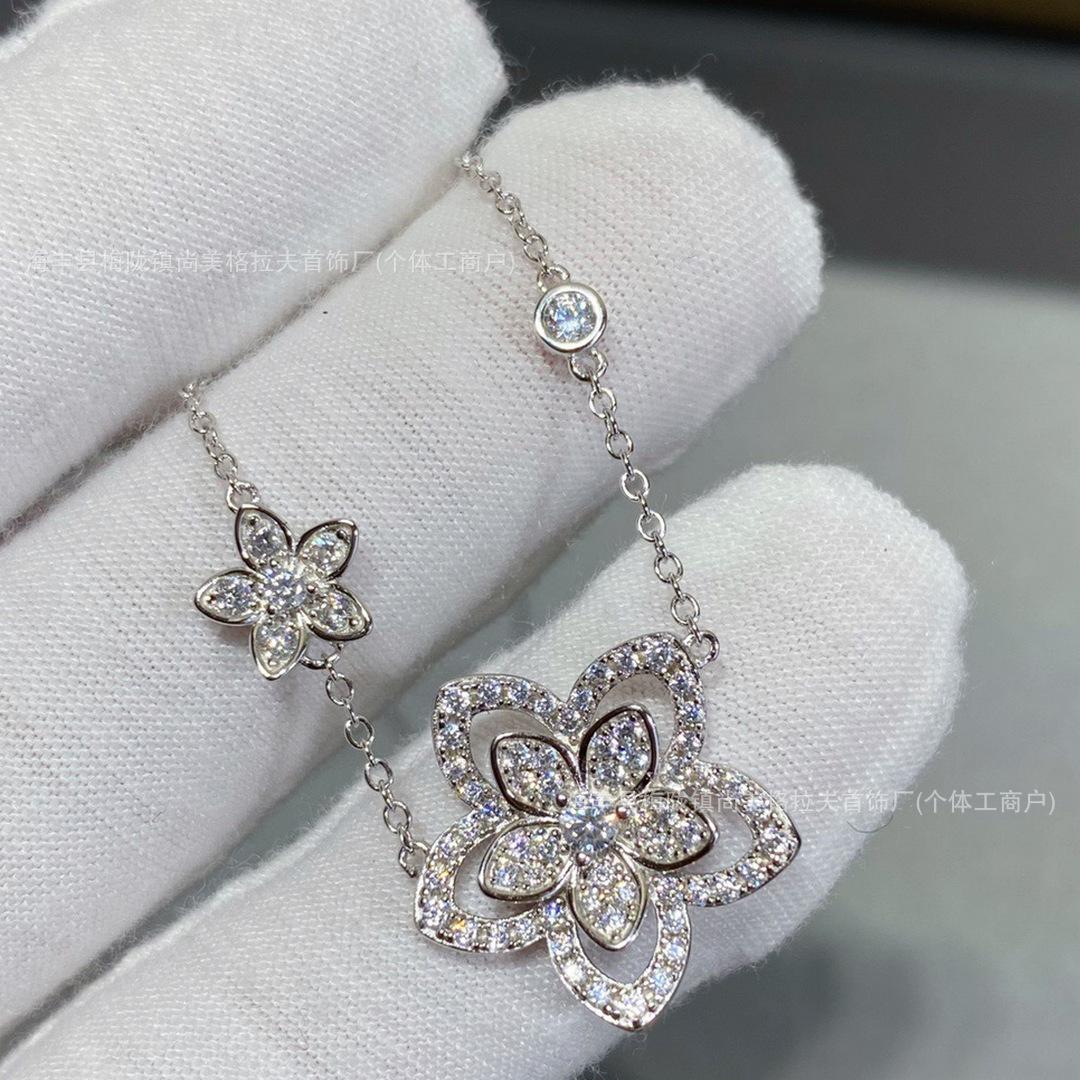 

925 sterling silver V Ginger home pentagonal flower duo necklace with diamonds hollowed out high-end light luxury платиновый