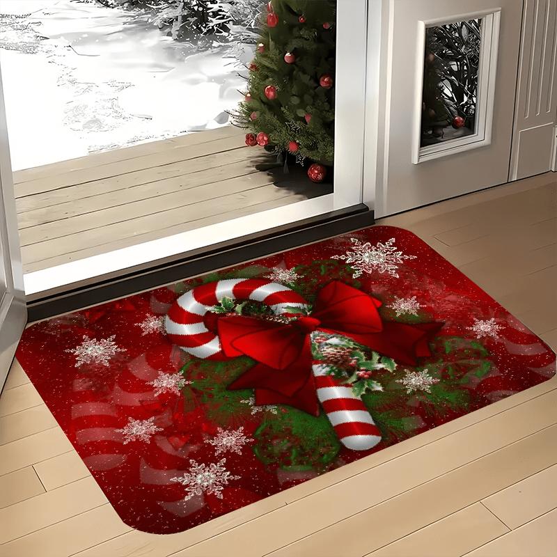 Candy Cane Shaped Christmas Welcome Mat Washable Rug For Living Room Bedroom Bathroom Kitchen Indoor Outdoor Home Decor