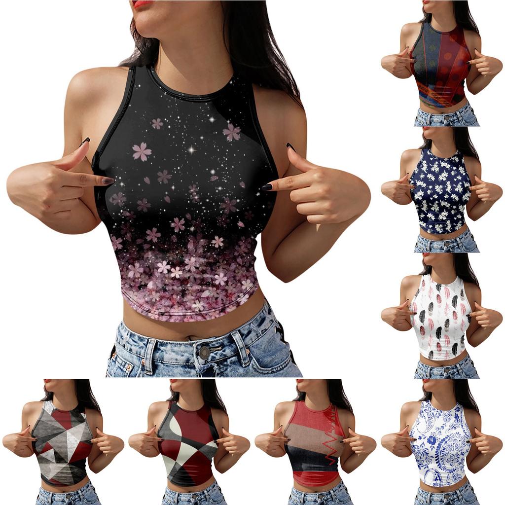 Tank Top For Women Casual Summer Sleeveless Tops Fashion Round Neck Printed T Shirt Tanks Tops
