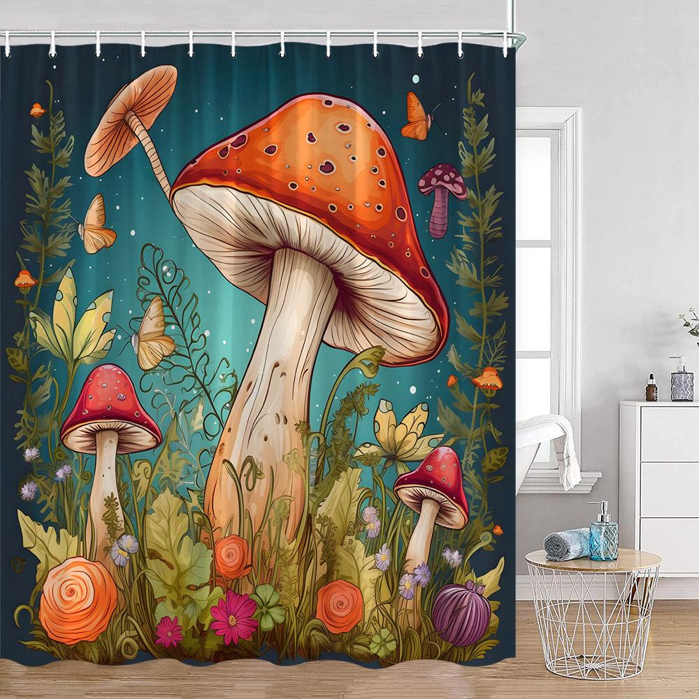 Vintage Mushroom Shower Curtain Astrology Magic Starry Night Flower Frog Mandala Dark Bathroom Curtain Plant Home Decor for Bath