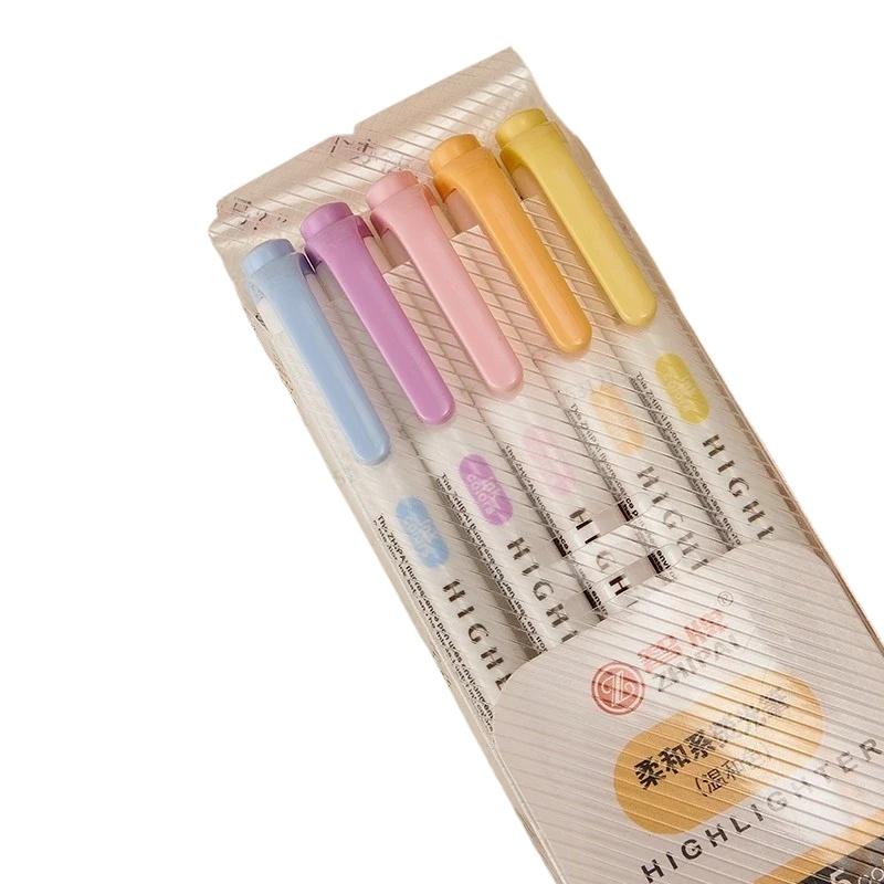 5 Kolorów/pudełko Dwustronny Pisak Zaznaczający Kolekcja Fluorescencyjne Markery do Rysowania Pisaki Zaznaczające Artystyczne Japońskie Urocze Pastelowe Artykuły Biurowe