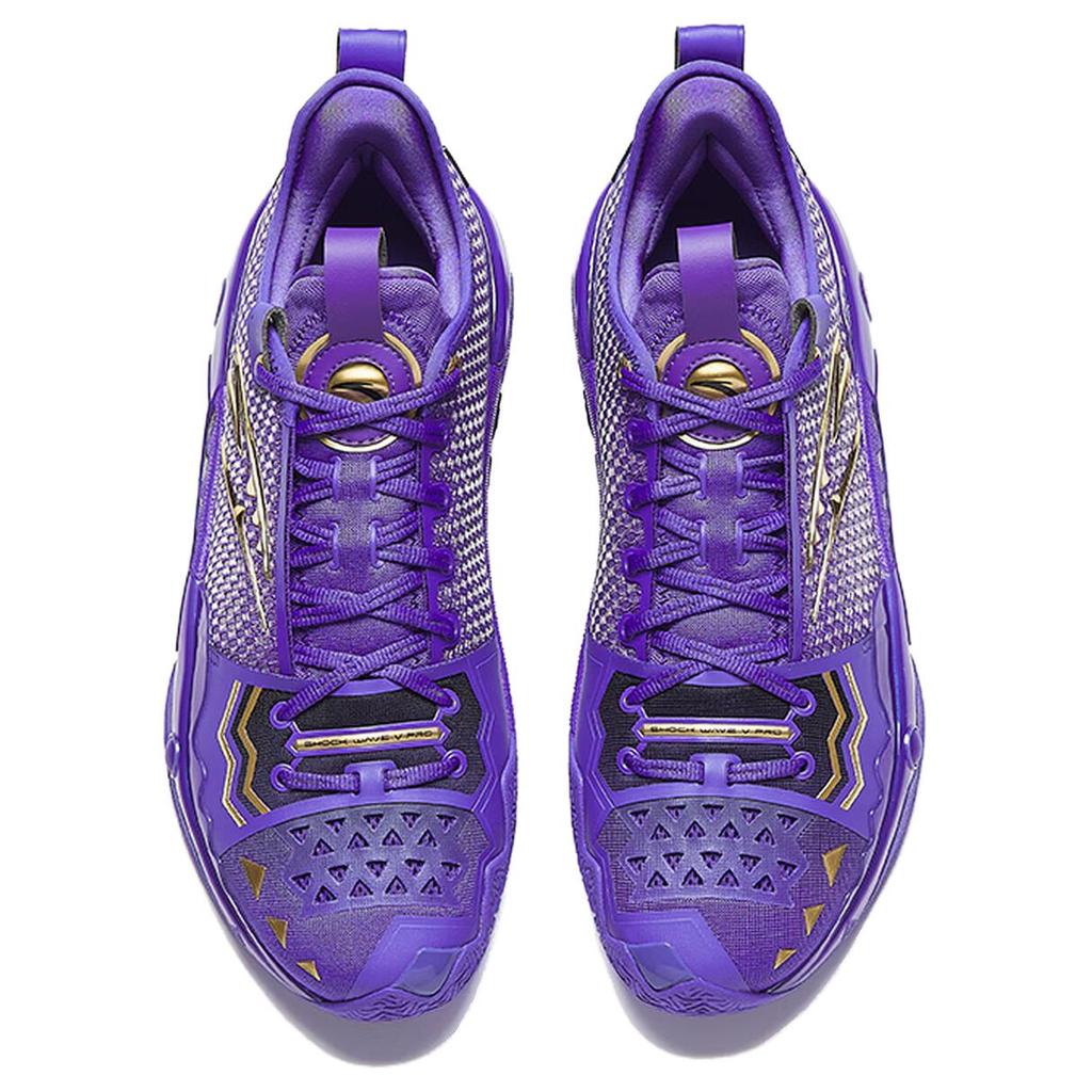 Anta Shock Wave 5 Pro Engraved Memory Cushioning, Wear Resistant Low Top Basketball Shoes Men's Purple Gold 112611119S-4
