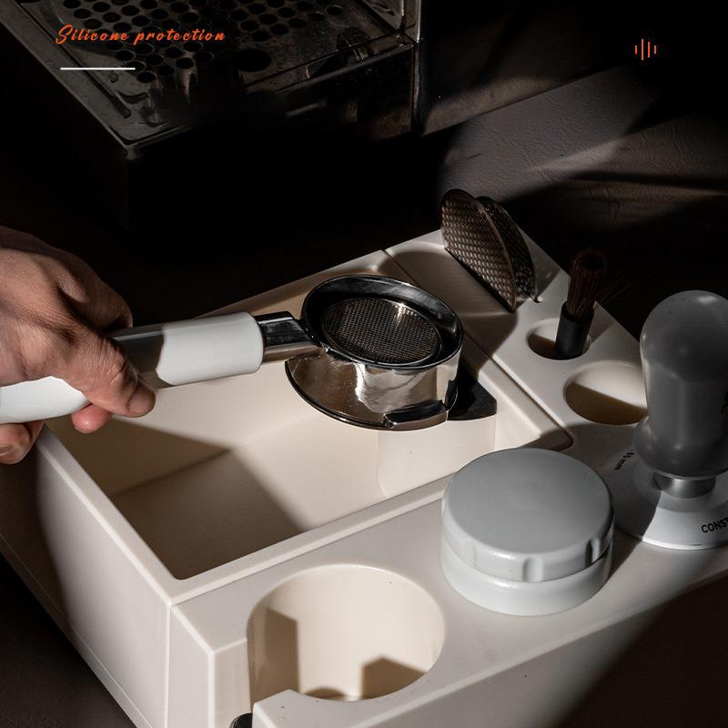 Coffee Tamping Station Portafilter Holder Stand with Knock Box Mutifuction Coffee Tool Storage Box Barista Espresso Accessory
