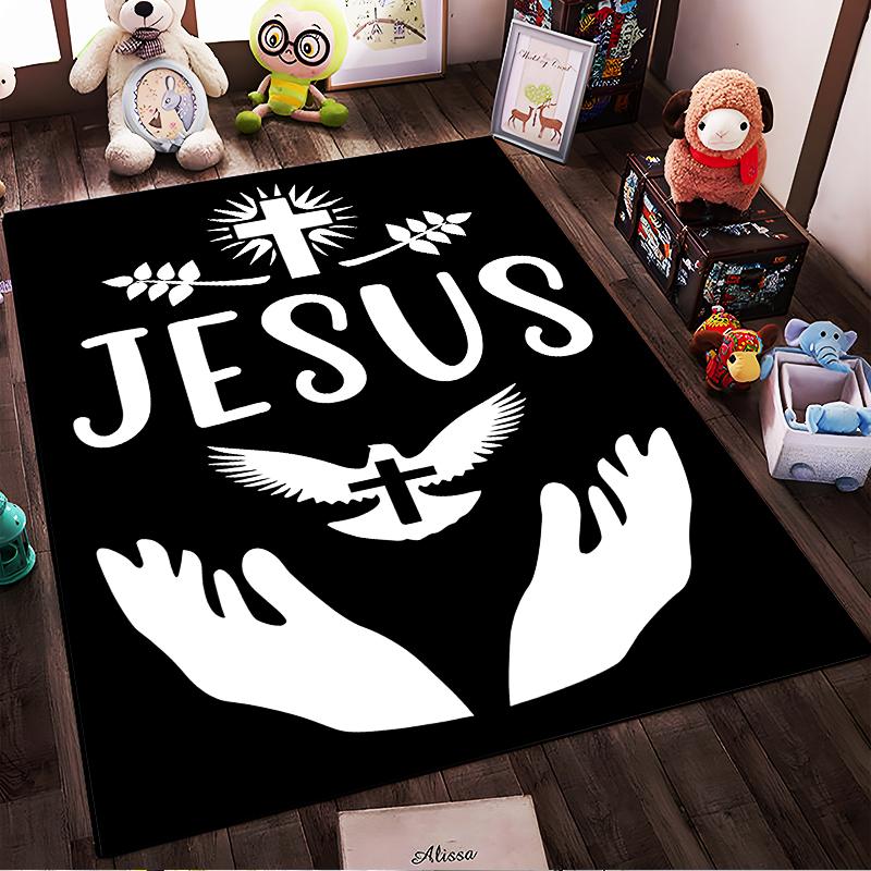 Jesus Cross with Dove and Hands Design Non-slip rug suitable for living room and bedroom sofas