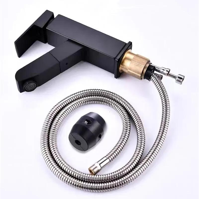 Bathroom Basin Faucet Single Handle Single Hole Mixer Tap Deck Mounted Hot and Cold Tap Pull Out Faucet Washbasin Mixer Tap