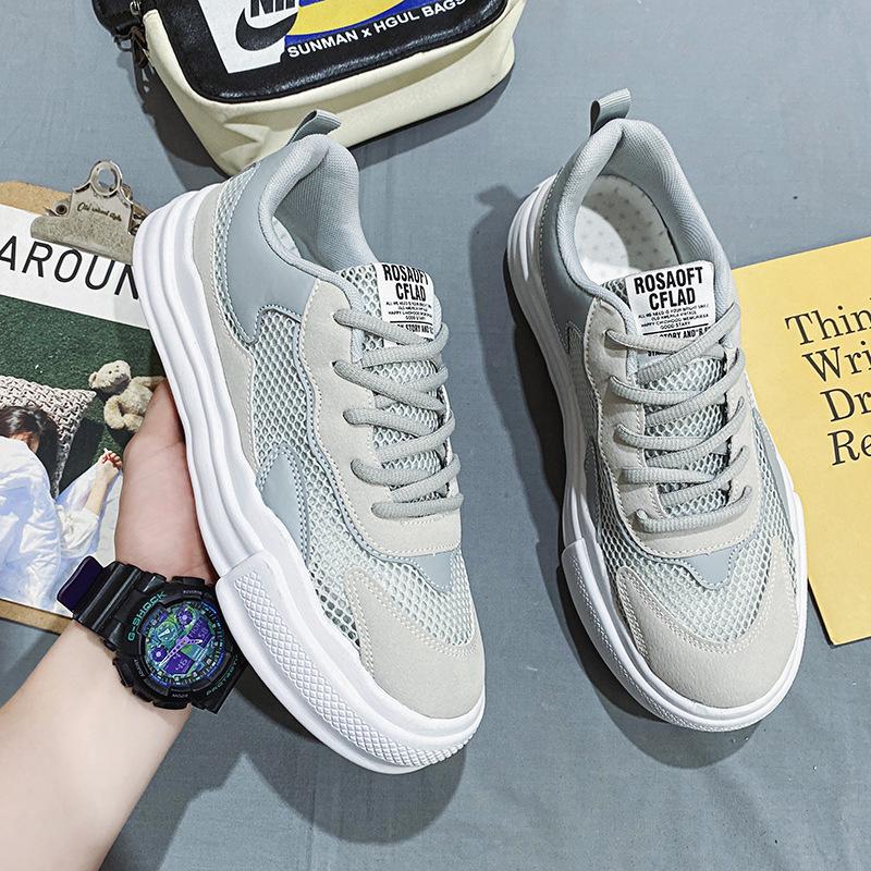 Men's Sports Board Shoes Spring and Summer Hot Style Hollow Mesh Shoes Breathable Fashion All Matching Thick Soles Non-slip