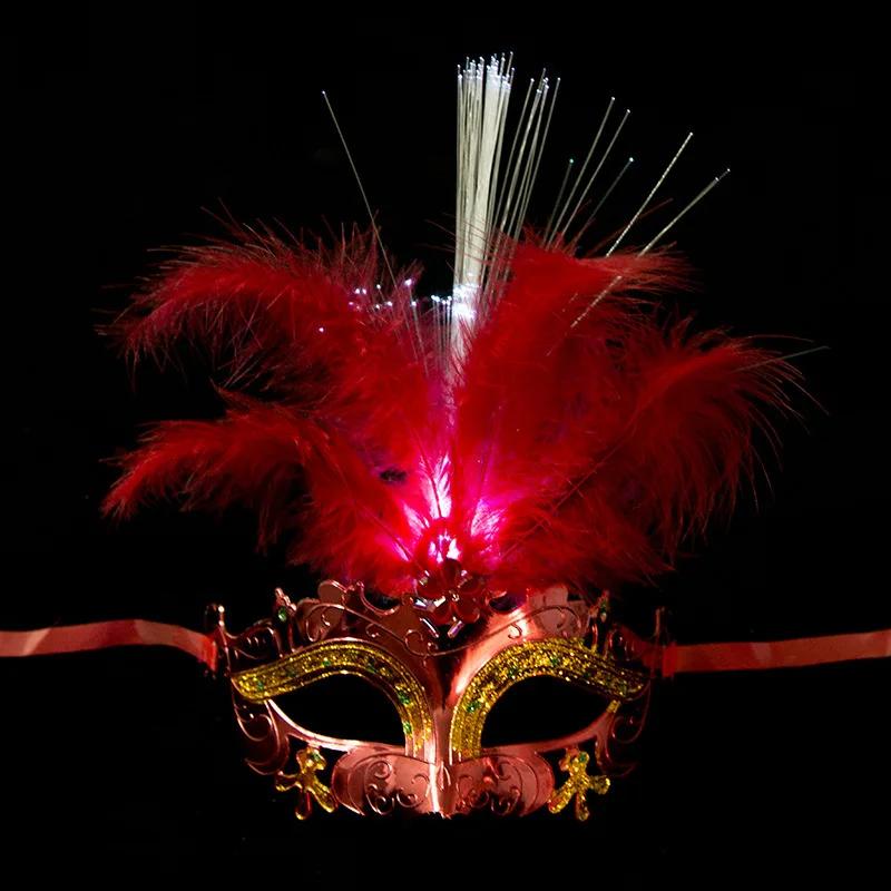 Venetian Venice Glowing Feather LED Masks Woman Fancy Dance Party Eye Mask Carnival Halloween Masquerade Cosplay Costume