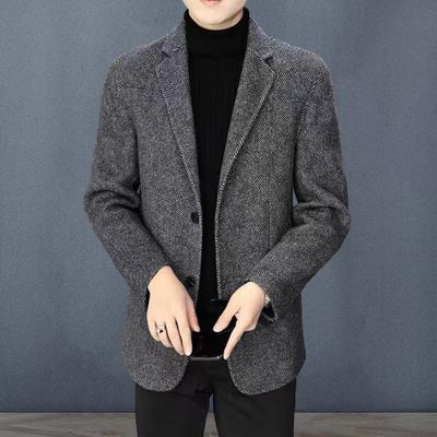 Erkek Takım Elbise Ceket Yaka Uzun Kollu İki Düğme İş Ceket Slim Fit Düz Renk Sonbahar Kış Yünlü Dış Giyim