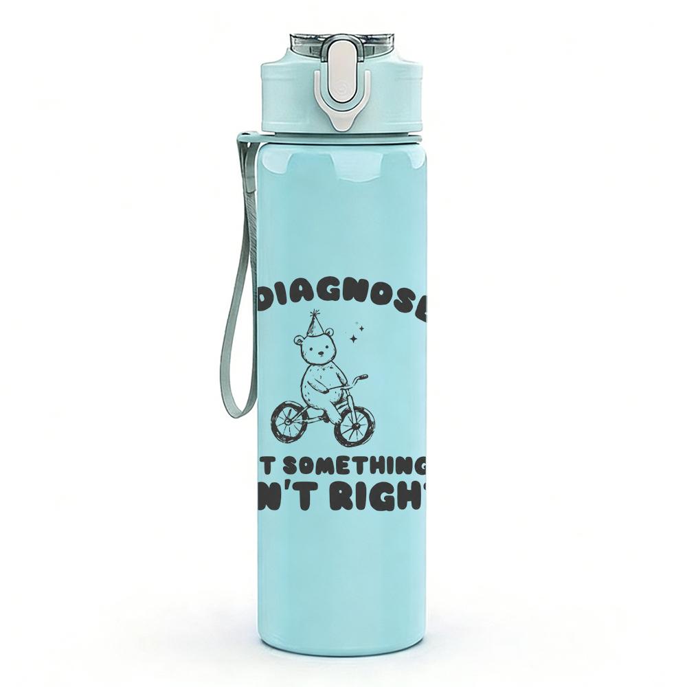 1PC Faint circular band text emblem print 750ml colorful plastic sports water bottle leakproof pop lid with straw for outdoor office home use