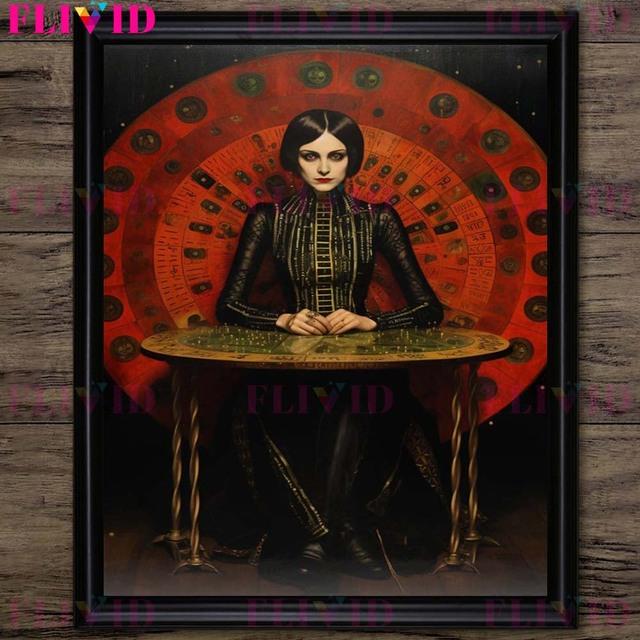 Red Priestess and Magic Witch, Soul, Magic, Worship, Wall Oil Painting, Horror, Demon, Gothic, Dark Fantasy, Art