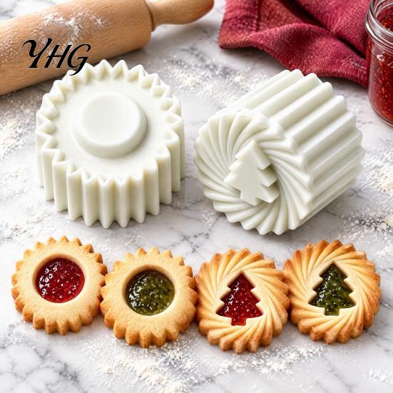 Reusable Christmas Baking Supplies Tree Cookie Mold, 2-in-1 Double-Sided Biscuit Press for DIY Compact Kitchen Utensils And Mooncakes, Pastry
