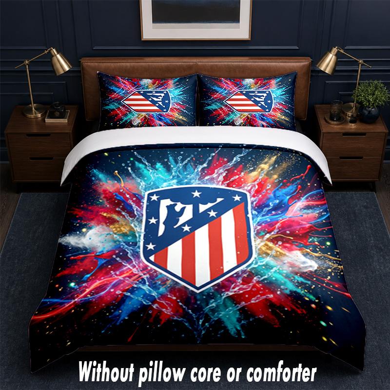 Atletico Madrid Design Bed Bedding Set 1 Duvet Cover + 2 Pillowcases Soft Breathable Household Bed Linens