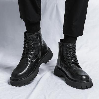 Fashion Men's Fashion Trends Genuine Leather Business Boots Round Toe Thick Soled Boots Walk Sneakers Daily Commute Casual Ankle Boots