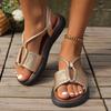 Sandals Women's 2025 New Summer Casual Round Head Flat Bottom Low Heel One-word Buckle Women's Sandals Foreign Trade