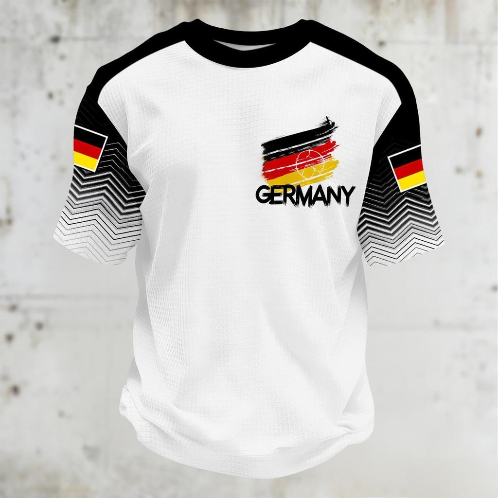 Unisex Casual Sports T Shirt Germany Print Short Sleeve Crew Neck Top Lightweight Comfortable Fit for Daily Wear