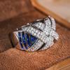 Huitan Novel Wide Cross Design Rings with White/Blue Cubic Zirconia Trendy Luxury Wedding Band  Women Charms Accessories