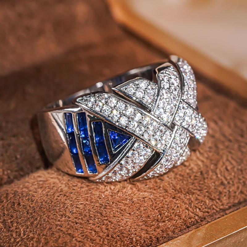 Huitan Novel Wide Cross Design Rings with White/Blue Cubic Zirconia Trendy Luxury Wedding Band  Women Charms Accessories