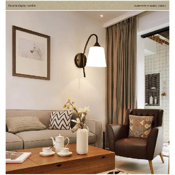 Modern wall lamp retro milky white glass lampshade bedroom staircase bedside lamp attic interior black E27 base home decoration