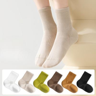 Chaussettes Mi-mollet Automne Hiver pour Femmes, Chaussettes à Angle Droit 100% Coton, Chaussettes Longues Mi-mollet Sportives Unies Sans Couture, Chaussettes 100% Coton