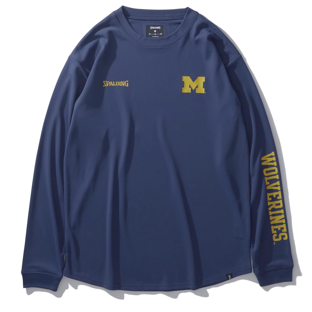

Spalding Michigan M Logo Long Sleeve T-Shirt, Rounded Hem, Navy, Size S (SMT24124M)