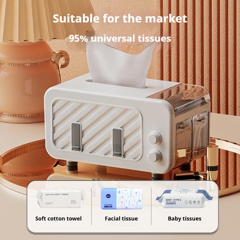 Multifunctional Phone Holder Tissue Box and Side Storage Drawer,storing Cotton Swabs/toothpicks/wires,for Camping,home,office