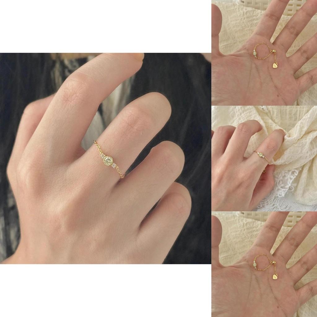 Unique Adjustable Chain Ring For Women With Stunning Olive Moissanite Detail