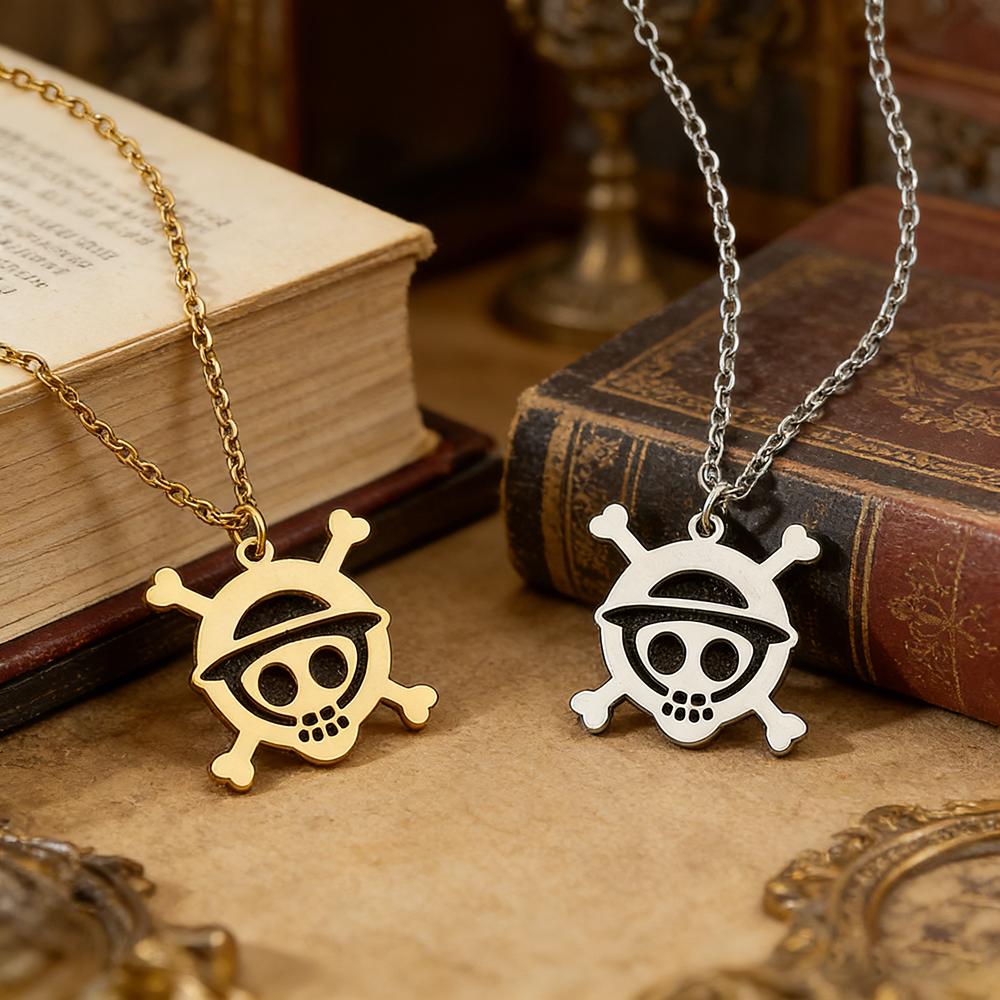 Anime Skeleton Face Stainless Steel Necklace Men's Fashion Choker Goth Jewelry Gift Cartoon One Piece