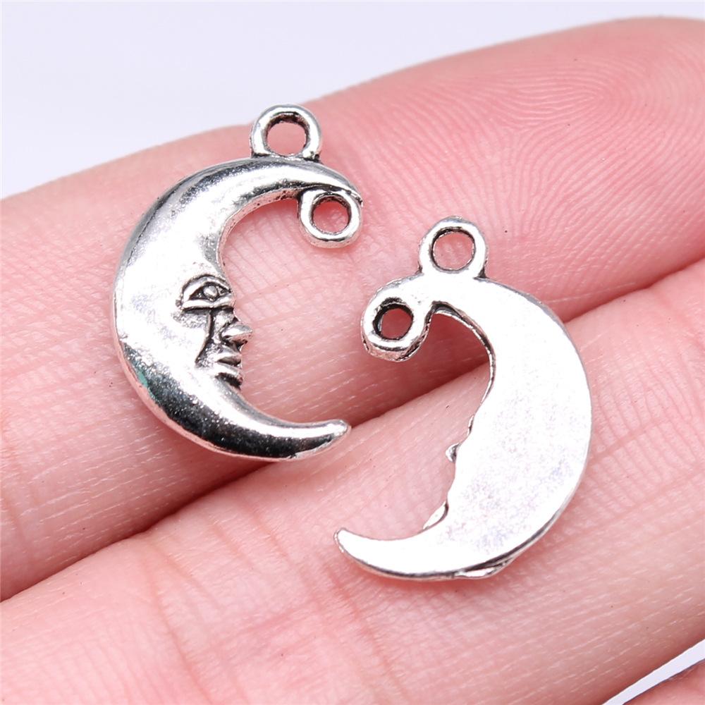 20pcs Moon Charms For Jewelry Making Tibetan Bronze Silver Color Pendants Antique Jewelry Making DIY Handmade Craft