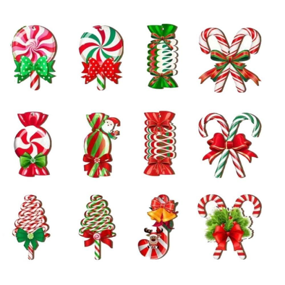 12/24Pcs Fun Wooden Christmas Tree Decoration Candy Cane Red Candy Cane Decoration DIY Hanging Hanging Ornaments Home Decor