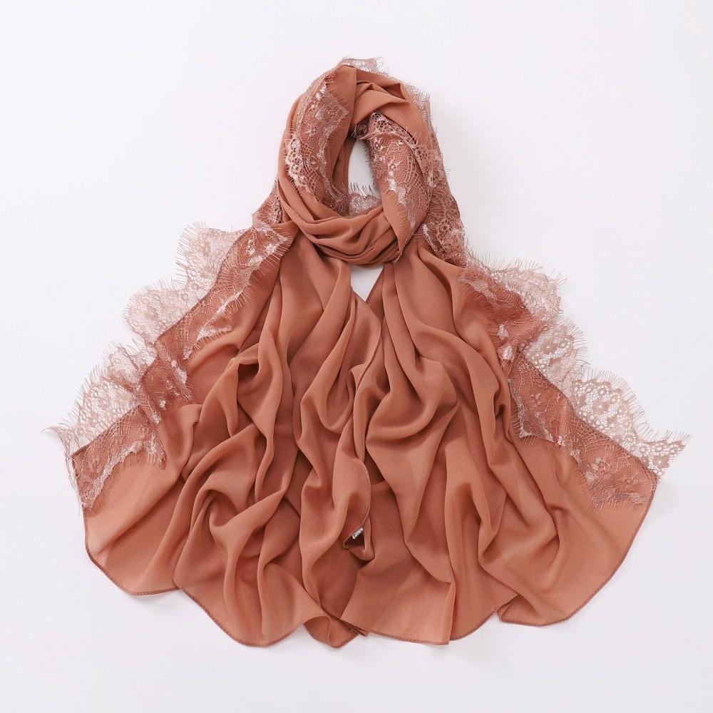 Elegant Solid Color Silk Scarf Lace Edge Soft Sunscreen Shawl Long Breathable Headwraps Women Headwear