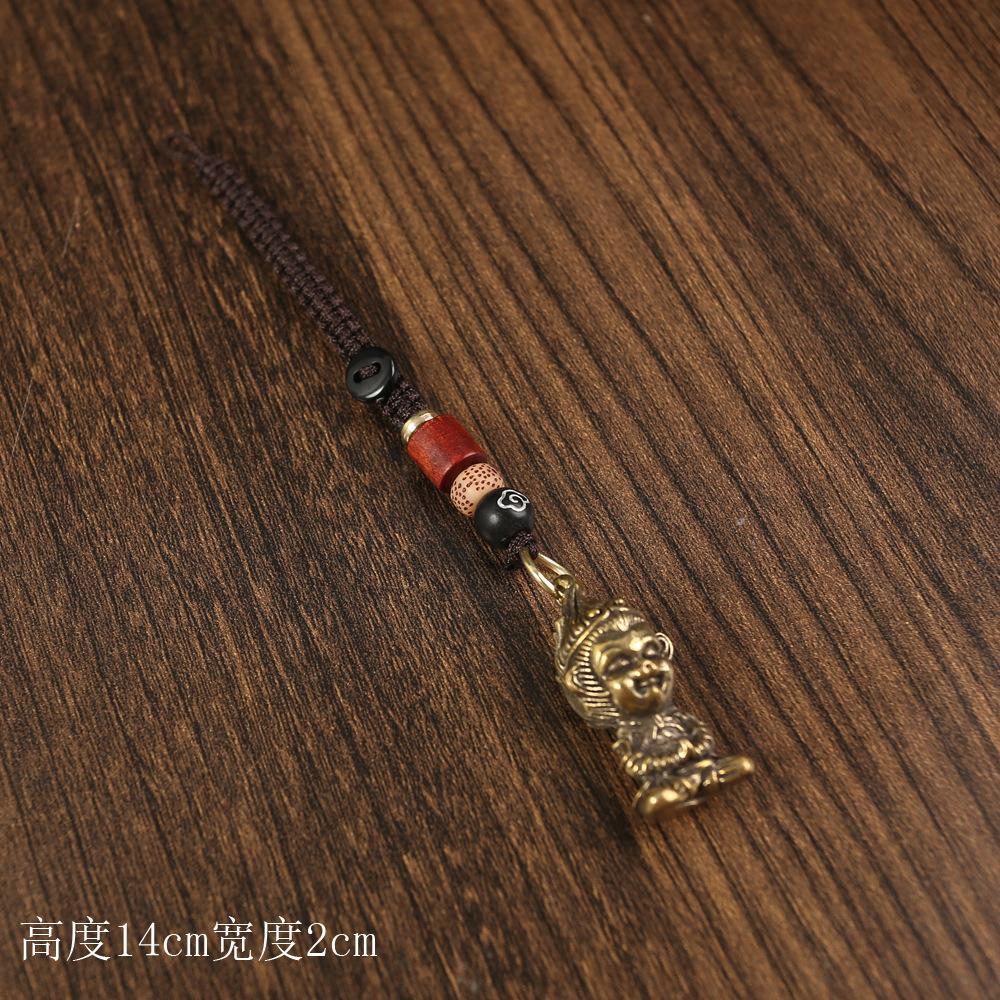 Brass Sun Wukong keychain pendant old monkey five emperors money car key pendant accessories pure copper Wukong copper