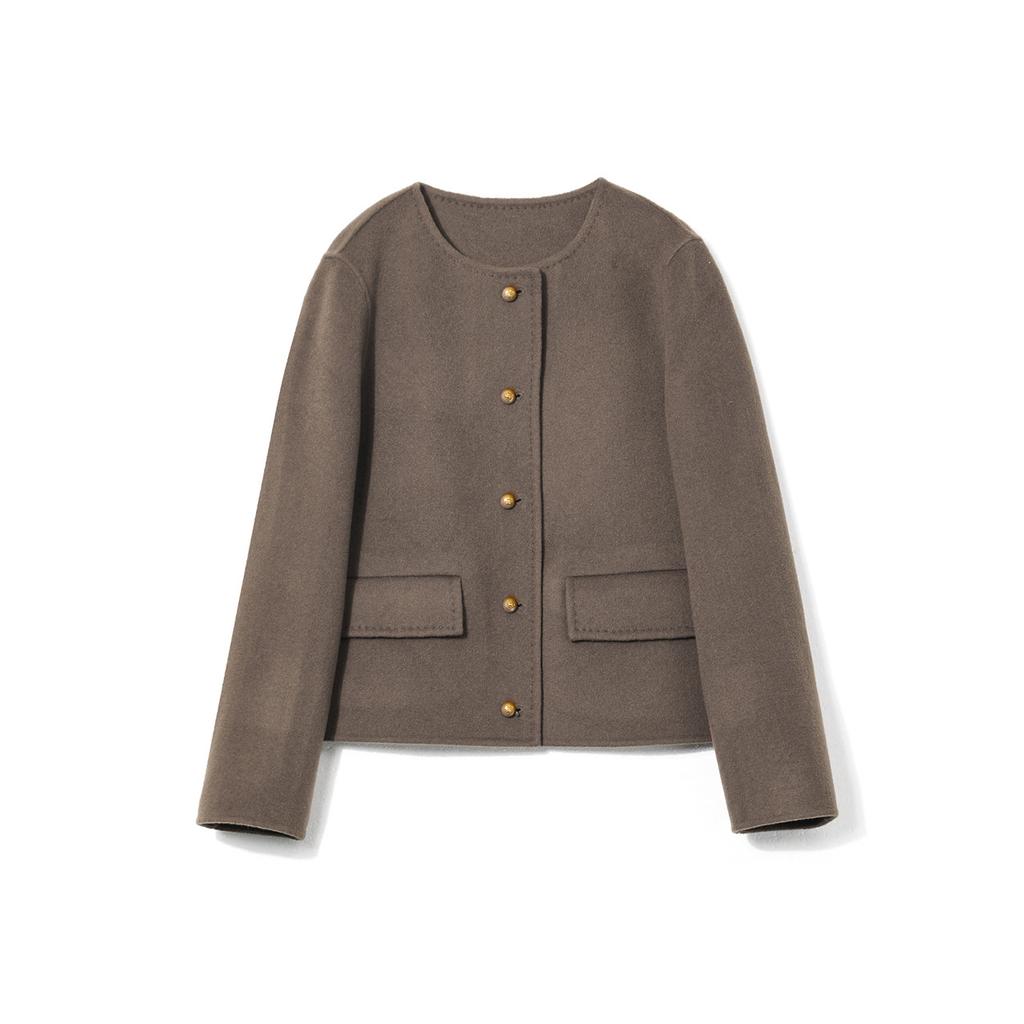 Sheep Wool Double-sided Woolen Coat Small Coat Single-breasted Short Round Neck Temperament Coat Women
