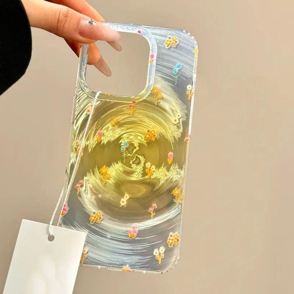 Smudge yellow floral application iPhone17ProMax vortex mobile phone case 16 Apple 14/15 large hole premium sense