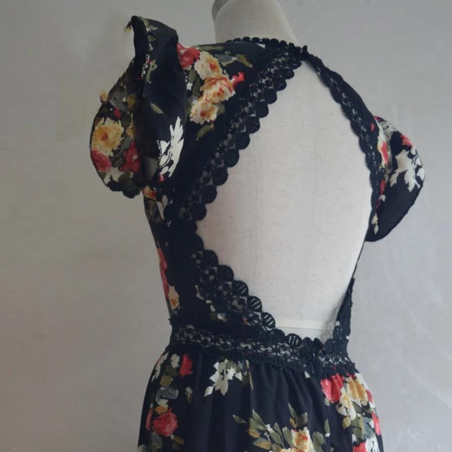 2026 New Women's Dress Sleeveless, Printed Irregular, Lace, Backless, Waist Cinching Long Gown Floral Print Dresses with Backless and Slit Design