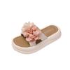 2025 summer new two-color flower platform slippers women's open-toe hollow one-word drag middle heel casual sandals