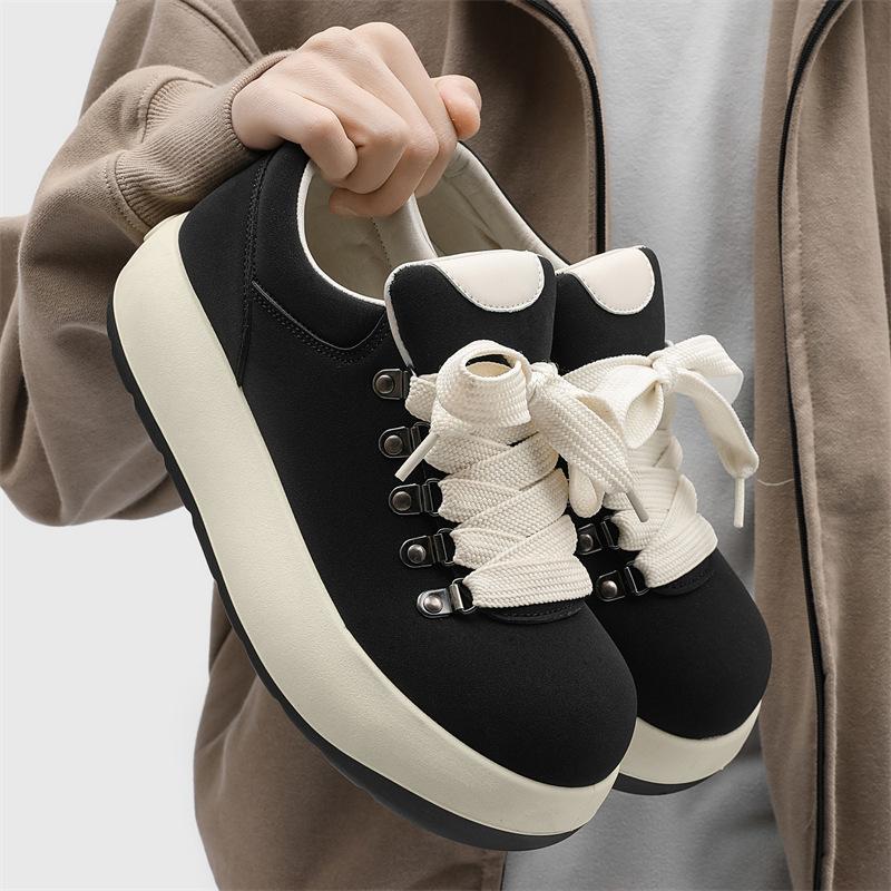 

Bread shoes ugly cute casual thick sole heightening round head spring and summer thick low top tide lace-up sports board shoes 39