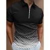 Men'S Polo Shirt Men'S Casual Short Sleeve Lapel T-Shirt 3D Printed Short Sleeve Zipper Polo