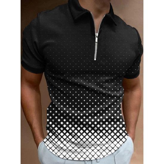 Men'S Polo Shirt Men'S Casual Short Sleeve Lapel T-Shirt 3D Printed Short Sleeve Zipper Polo