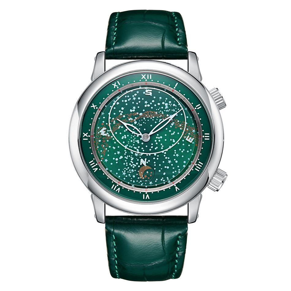 Paulareis Automatic Mechanical Leather Rotating Star Rose Gold Carved Watch for Men PP03