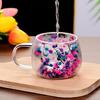 Double Wall Glass of Borosilicate Insulated Cups 4 High Coffee Mugs Set with Colorful Petal