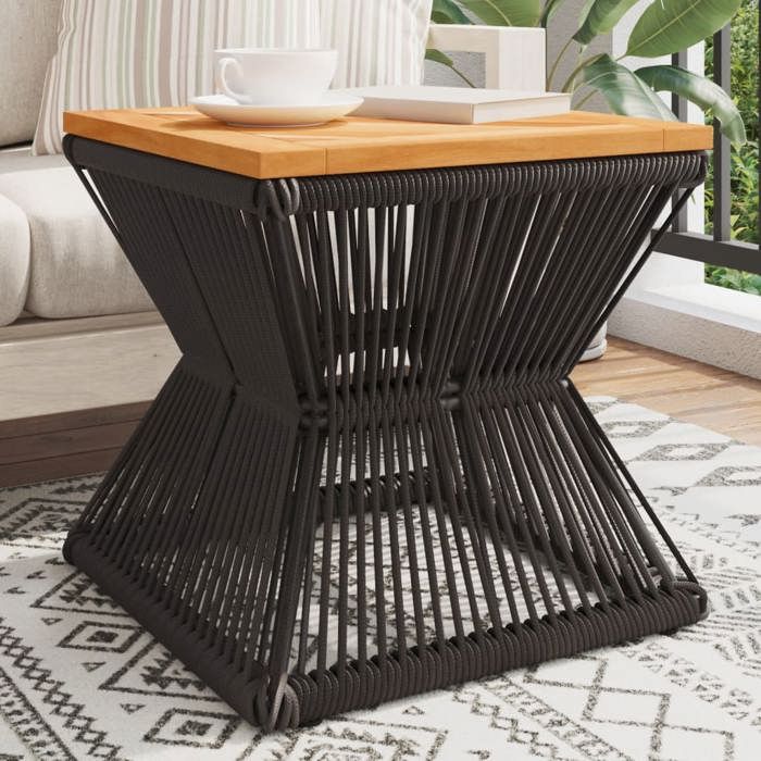 VidaXL Table basse avec base en fil de fer noir bois d'acacia massif, table latérale, table de salon, table d'accent, bout 365636