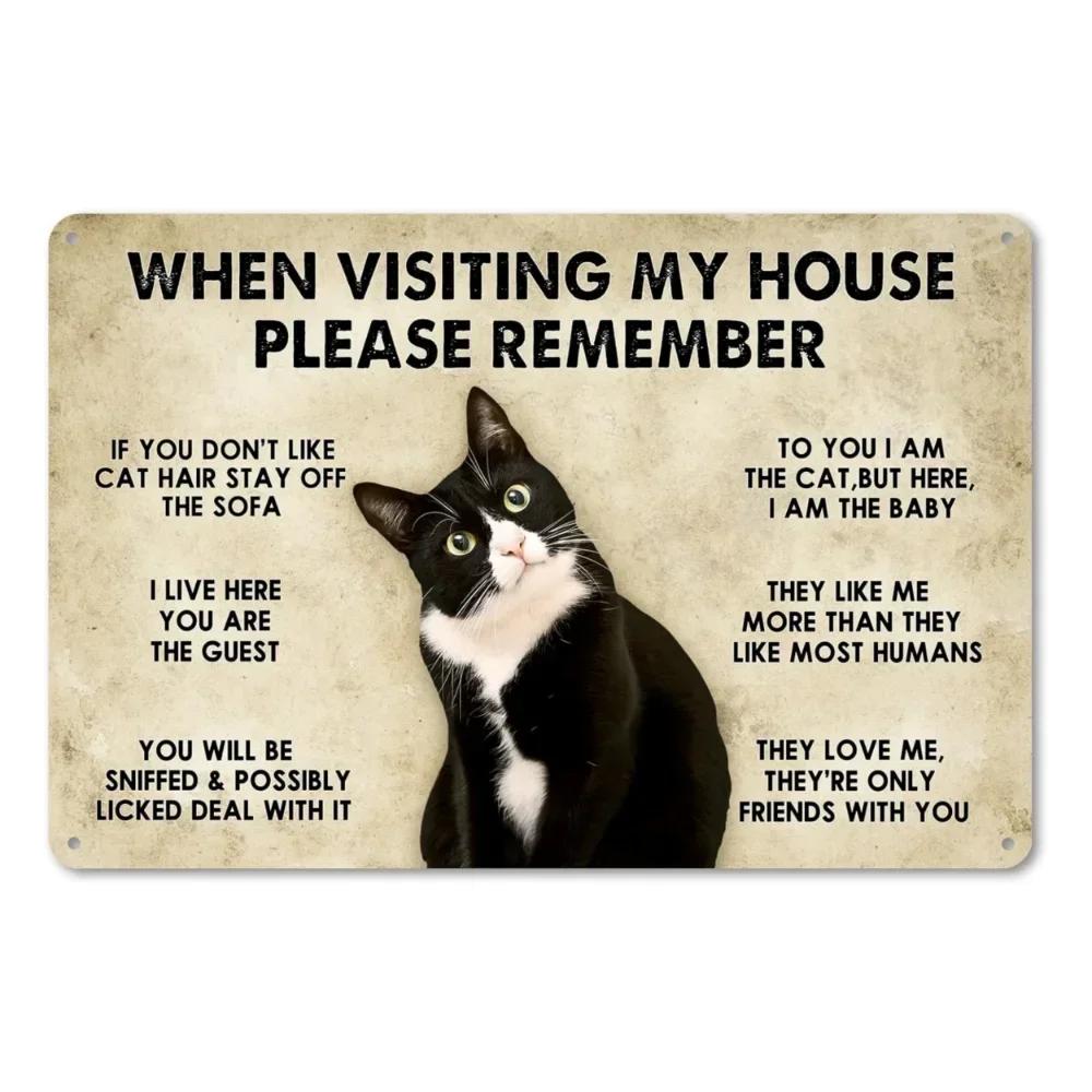 Cats House Rules Funny Metal Sign Novelty Home Decor Purrfect HalloweenChristmas Gift for Cat Lovers