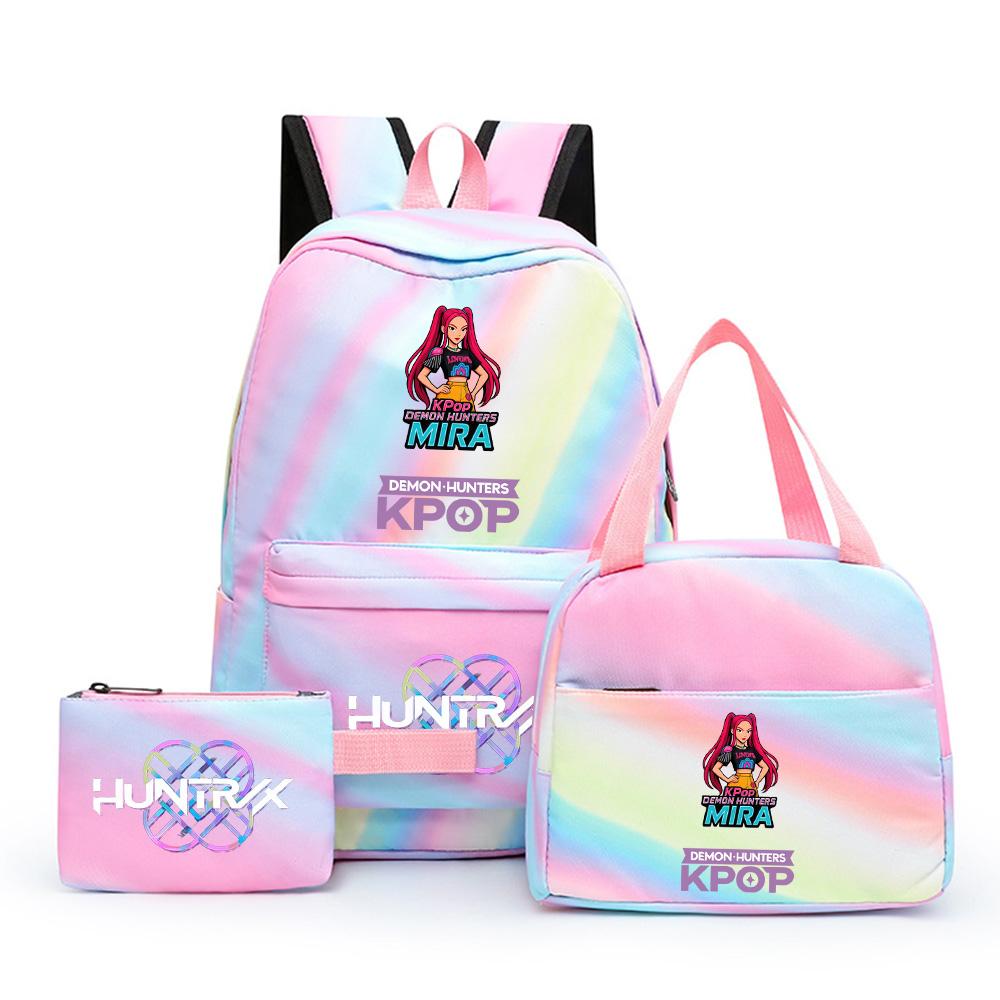 3 stk/sett Anime Søt Kpop Trykt Ryggsekk med Lunsjpose og Pennal for Tenåringsjente Gutt Bokveske Stor Kapasitet Reiseveske