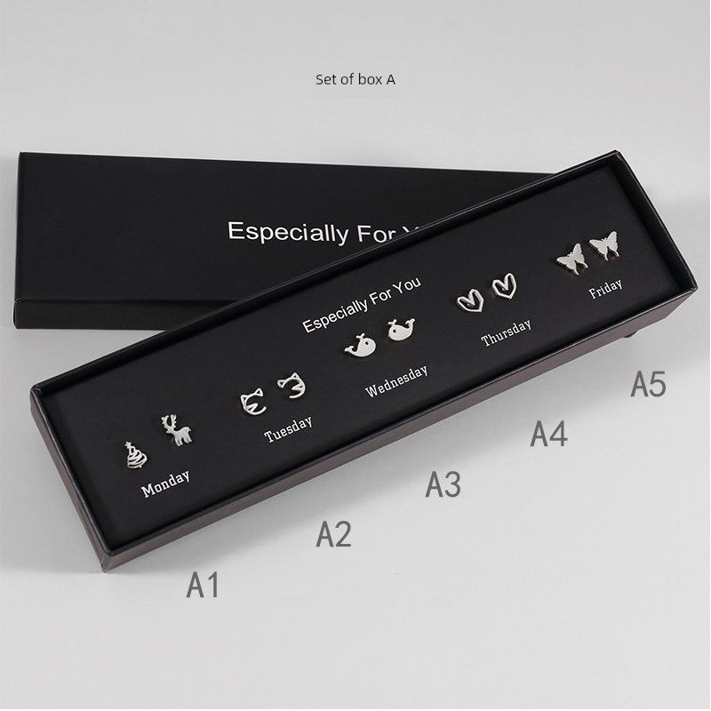 

Нишевые Медицинские Гипоаллергенные Титановая Сталь Женские Серьги-Пусеты Циси Suit gift box A silver