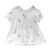 2025 New Summer Girls' Korean Style Embroidered Short Sleeve White Shirt