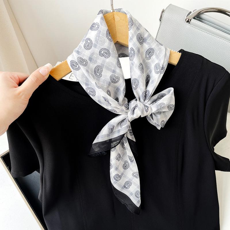 Korean Decorative Scarf Scarf Summer Scarf Square Scarf High-end Thin Style Xiliya Printed Square Scarf Tied Hair Strap