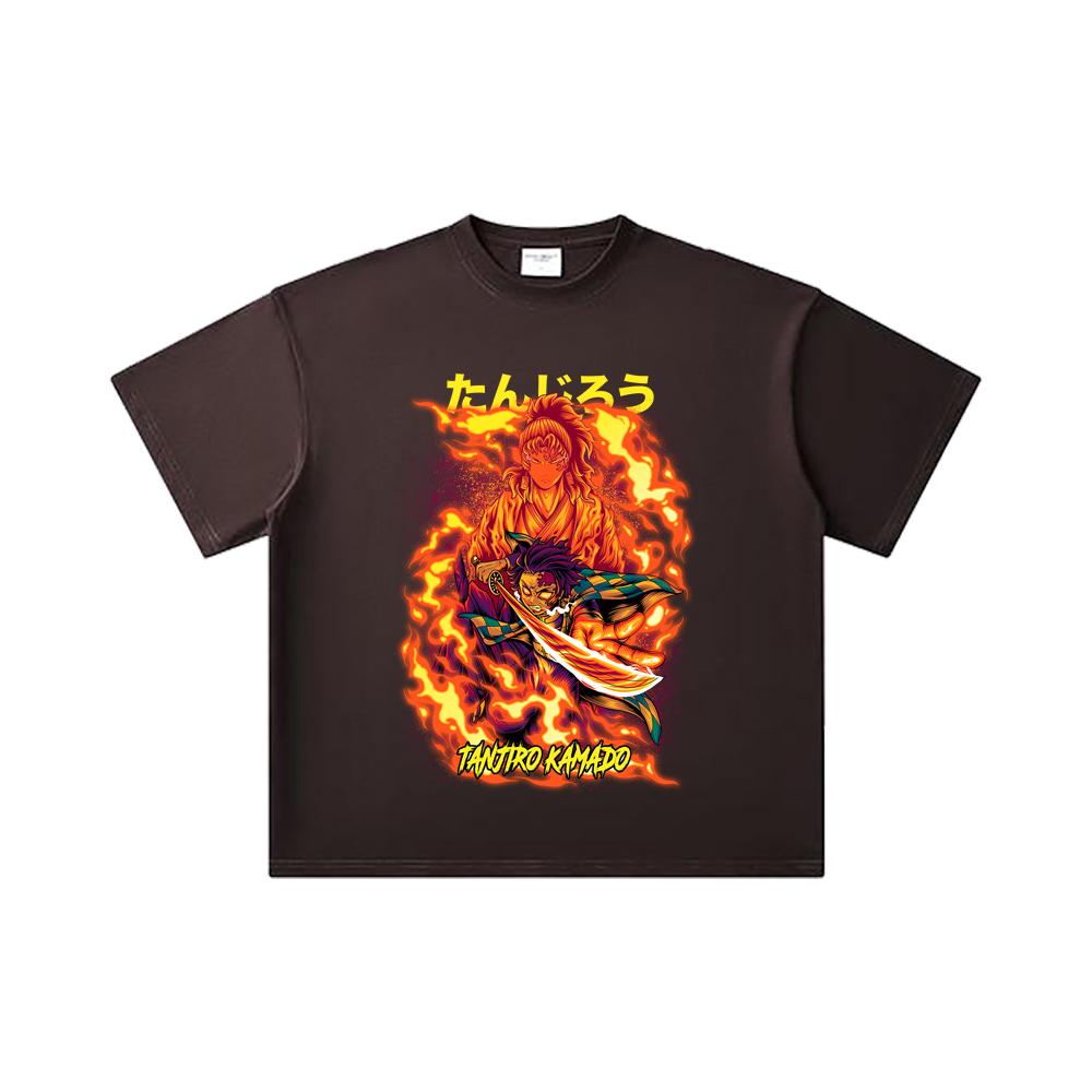 260 GSM Double Yarn 32 Count 100% Cotton Demon Slayer V107 Tanjiro Print Unisex Heavy Cotton T Shirt