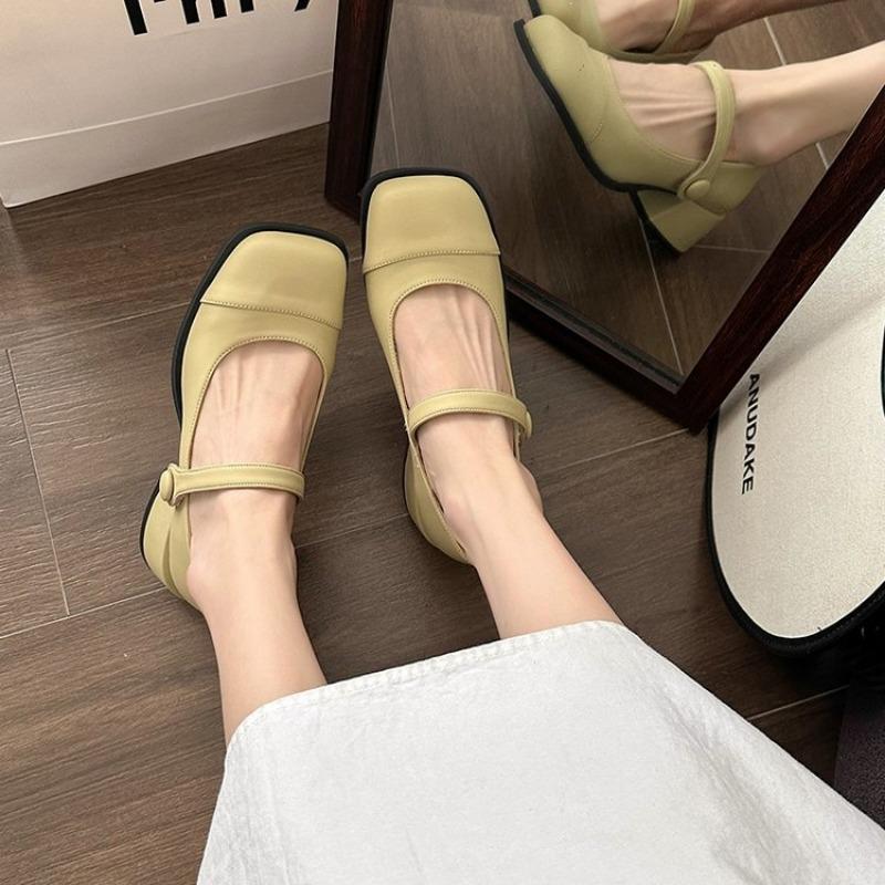 Fashion Women's Fashion Heel Shoes Autumn New Square Head Shallow Mouth Word with Anti-slip Wear-resistant Low-top Shoes